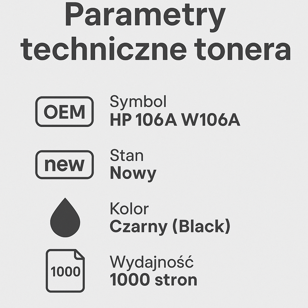 Parametry techniczne tonera W1106A