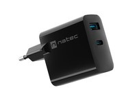 Ładowarka sieciowa Natec RIBERA GAN 45W | 5-20V | 1.5-3A | 1x USB-C PD | 1x USB-A | CZARNA