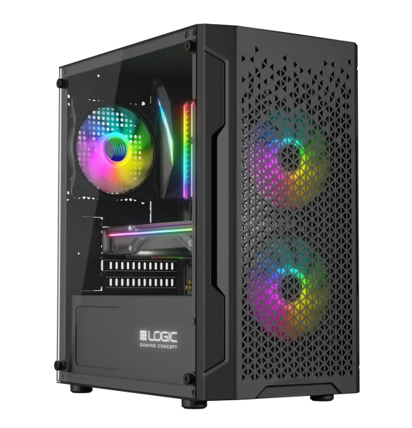 Nowy Komputer gamingowy Logic Aramis czarny ARGB MINI AMD Ryzen 5 5600T 3,5 GHz / 32 GB / 960 SSD / Win 11 + Nvidia RTX 5060 [8 GB]