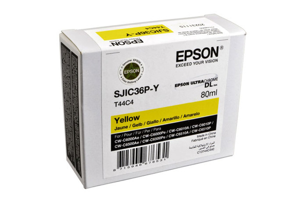 Epson SJIC36PY, SJI-C36PY, SJIC-36PY (T44C4, C13T44C440) 80ml Yellow do Epson ColorWorks CWC6000 CWC6010 CWC6500 CWC6510 Tusz Oryginalny