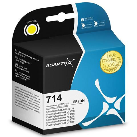 Zamiennik Epson 714 | C13T07144012 | 490 str. | yellow tusz marki Asarto do SX115 SX215 SX218 SX100 SX105 SX110 S21 D92 SX100 SX210