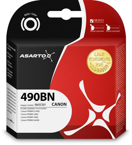 Zgodny Tusz Asarto AS-C490BN zamiennik Canon 490BN | 0663C001 | 140ml | black