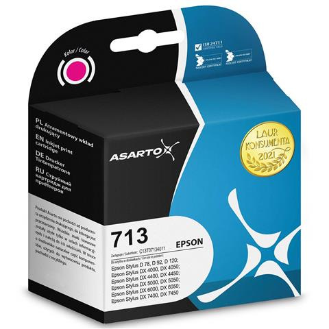 Zamiennik Epson 713 | C13T07134012 | 290 str. | magenta tusz marki Asarto do SX115 SX215 SX218 SX100 SX105 SX110 S21 D92 SX100 SX210