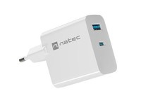 Ładowarka sieciowa Natec RIBERA GAN 45W | 5-20V | 1.5-3A | 1x USB-C PD | 1x USB-A | BIAŁA