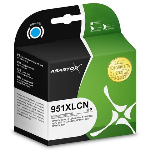 Zamiennik HP 951XL CN046AE 1500 str. cyan tusz marki Asarto do HP OfficeJet Pro 251 / 276 / 8100 / 8600 / 8610 / 8615 / 8616 / 8620 / 8625